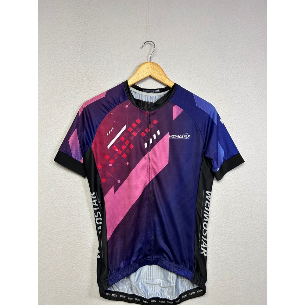 Cyberpunk Geometric Weimostar Mens Size M Purple Pink Full Zip Cycling Jersey